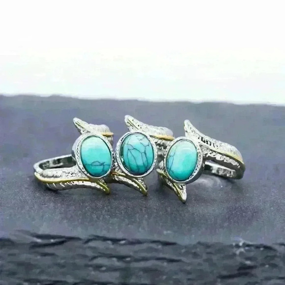 ✨925 Silver Plated Green Turquoise Leather Shape Cut Ring, GPMB1514 - Picture 1 of 5